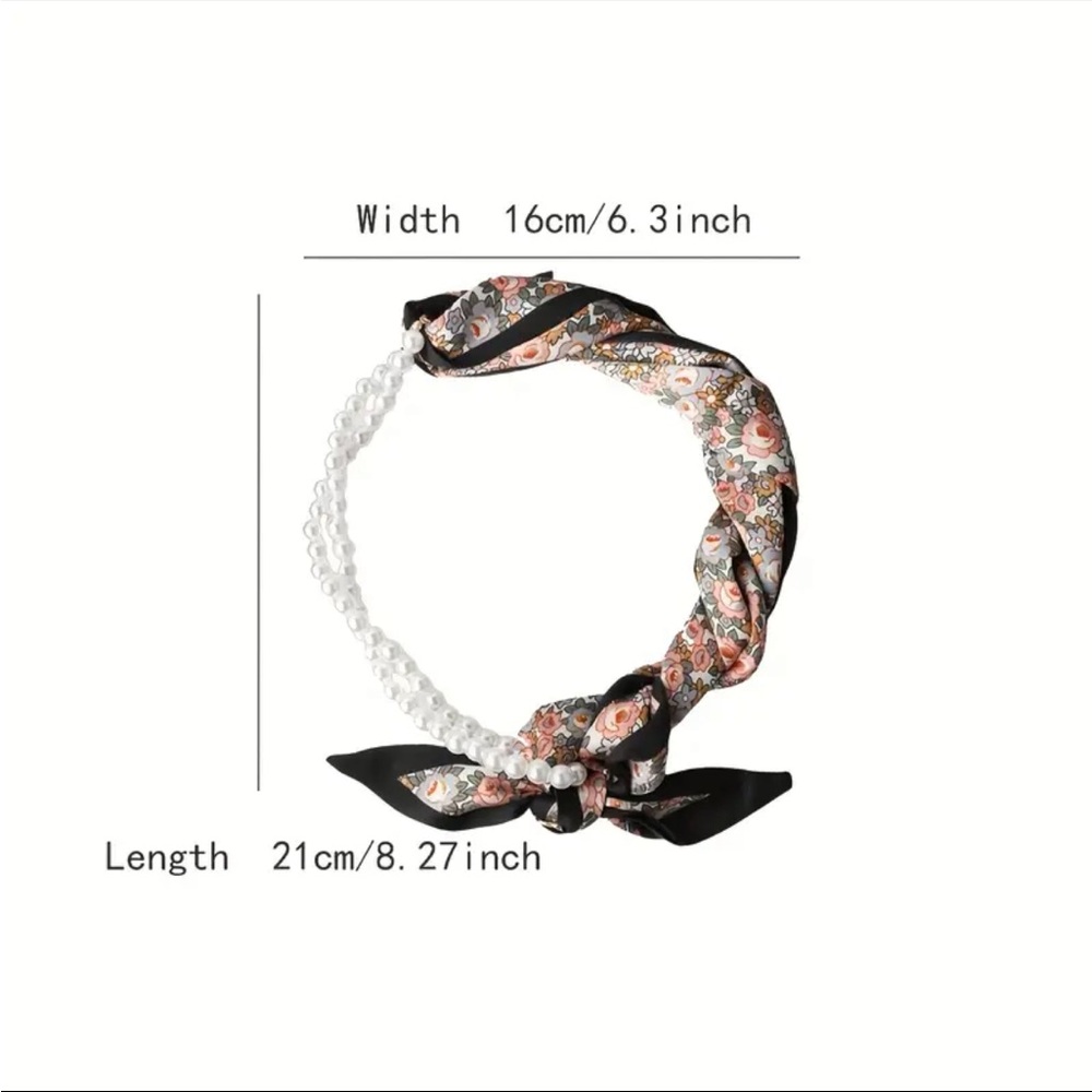 Floral Silk Style Scarf Pearl Necklace - Picture 5 of 5